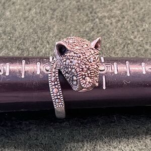 Sterling Silver & Marcasite Gemstone Wild Cat Ring Size 6 Vintage Marked NF 925